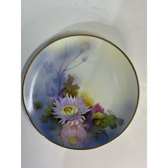 Noritake Hand Painted Porcelain Plate Floral Signed Howzan Chrysanthemums Lotus - Picture 1 of 7